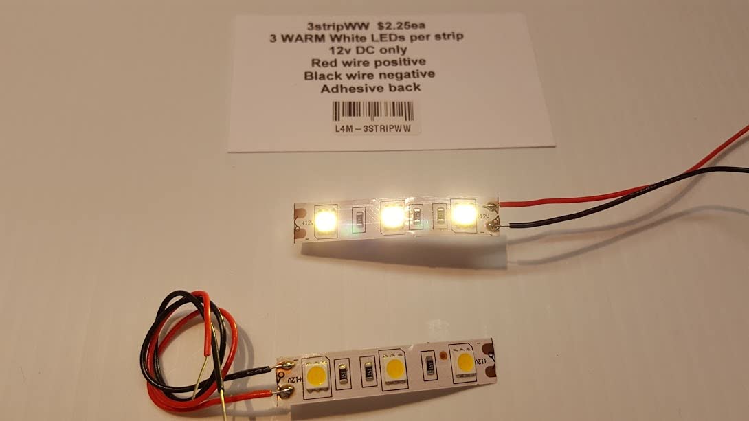 Lights4ModelsStip of 3, 5mm Square Warm White LEDs with Adhesive Backing & prewired