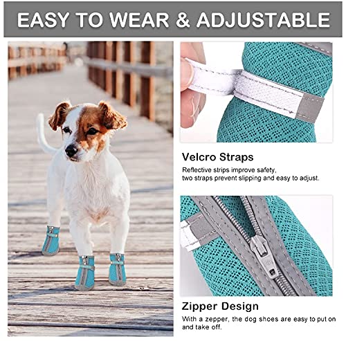 Image of KUTKUT Breathable Dog Shoes with Anti-Slip Sole & Reflective Strap Zipper Closure for Small Medium Dogs on Hardwood Floors & Hiking