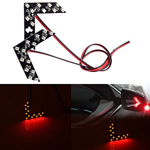 keyecu 4PCS 14SMD LED Side Mirror Arrow Panel Indicator Add-on Blinker Turn Signal Light for Auto Car Vehicle Truck SUV (Red) - Thumbnail 2