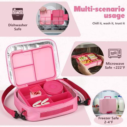 Image of WyfKyd Bento Lunch Box Set with Soup Thermo Food Container for Kids Adults | Bento Box Set with 9.5oz Soup Thermo Kids Leak-proof Lunch Box Container with Insulated Hot Food Jar and Bag for School Pink