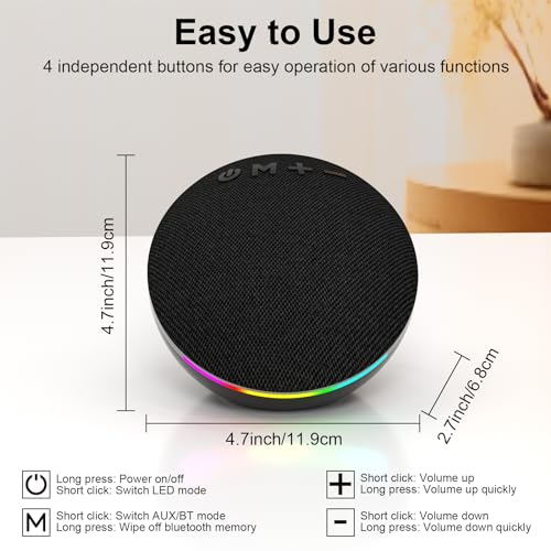 SOULION C10 Bluetooth Computer Speakers with 4 Modes Colorful LED Light, USB Powered 3.5mm Aux Mini PC Speakers with Switch Button, Crystal Sound Portable Soundbar for Desktop Laptop Monitor Black