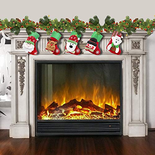 Christmas Stockings, 5 Pack 6 Inch 3D Classic Christmas Stocking Hanging Decoration Santa Snowman Reindeer Xmas Character for Holiday Party Decoration - Thumbnail 5
