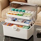 Caja de medicamentos grande, plegable de 3 niveles, botiquín casero, caja de farmacia de gran volumen, con asa para un transporte cómodo, adecuado para el almacenamiento de medicamentos en casa, en la