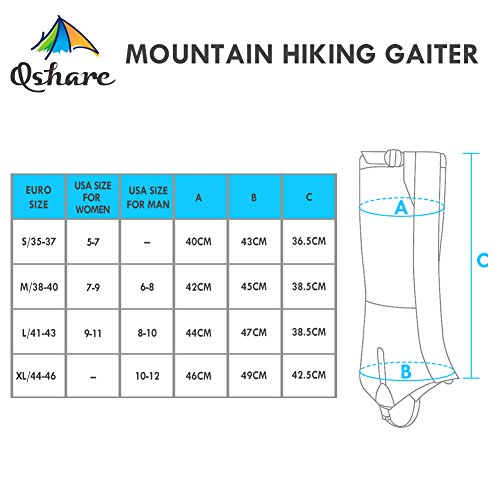 Qshare Leg Gaiters for Boots - Waterproof Hiking Climbing Hunting Snow High Leg Gaiters(Men and Women) (Black, Black-S)