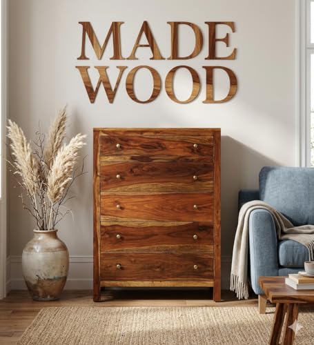 Image of MADE WOOD Solid Sheesham Wood Chest of Drawers, Provincial Teak Finish