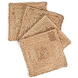 DineNest Set of 4 Handcrafted Jute Braided Placemats 14x14 Square 100% Jute - Handwoven Farmhouse Rustic Vintage, Durable Non-Slip Heat Resistant for Dining, Kitchen, Coffee Table Décor Table Mats