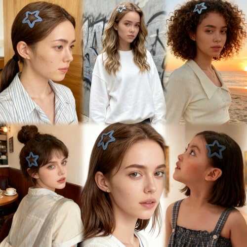 Set de 6 pinzas para el cabello azul de mezclilla miniatura 6