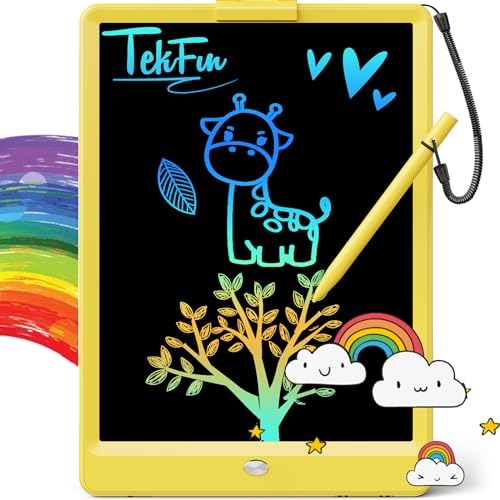 Image of TEKFUN LCD Writing Tablet for Kids, 10-inch Coloring Drawing Pad, Mess Free Doodle Board, Airplane Travel Toys for Boys and Toddlers, Road Trip Essentials, Gifts for 3 4 5 6 7 8 Year Old Girls(Yellow)