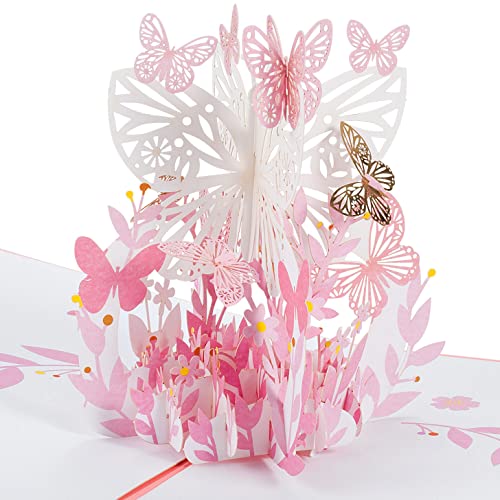 Carte pop-up 3D avec enveloppe pour Saint-Valentin, anniversaire, mariage, fête, fiançailles, remerciements, remise de diplôme Motif papillons et fleurs Cover