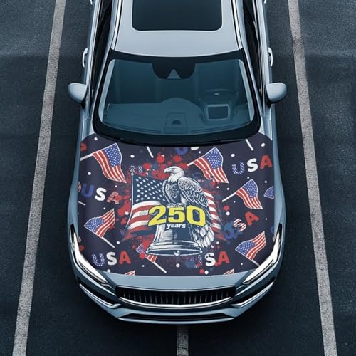 Image of USA Flag 250 Years Car Hood Cover Eagle Front Hood Covers for Cars Automotive Hood Cover UV Resistance Engine Cover 4th of July Decorative Accessories for Women Men
