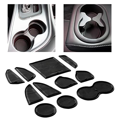 CupHolderHero Fits with Dodge Challenger Accessories 2015-2024 Premium Custom Interior Non-Slip Anti Dust Cup Holder Inserts, Center Console Liner Mats, Door Pocket Liners 11pc Set (Solid Black)
