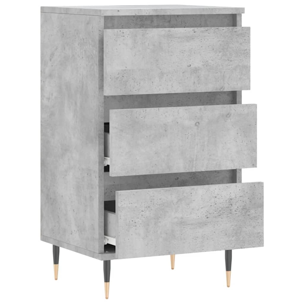 Credenza grigio cemento con 3 cassetti, 40 x 35 x 70 cm, in legno e gambe in metallo, moderno, per soggiorno e corridoio, con spazio e struttura stabile, per soggiorno e camera da letto