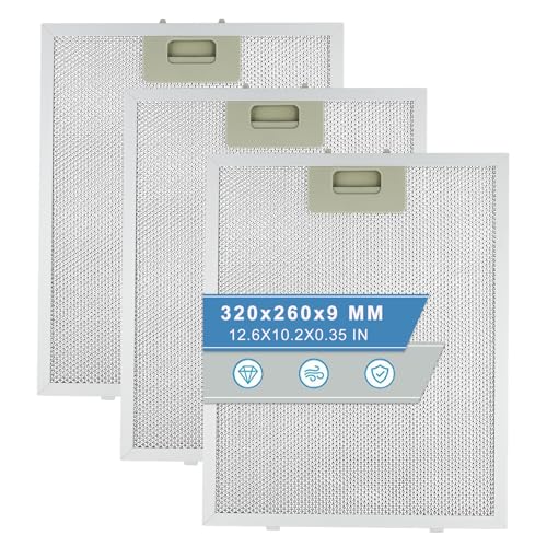 Nexhyp 3PCS Metal Cooker Hood Grease Filter, 320x260mm 5-Layer Aluminum Mesh,Kitchen Extractor Fan Filters, Replacement Durable Vent Filter Fit for Many Leading Brand of Cooker Hood
