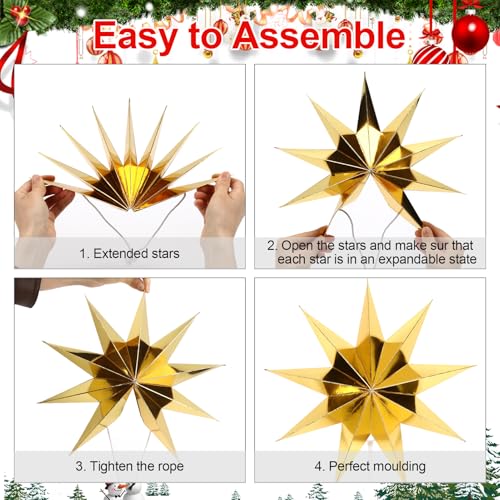 Image of 12 Inches 5 PCS Gold Paper Star Lanterns Christmas Party Decorations Hanging Stars Wedding Birthday Christmas Home Party Decorations(9 Pointed)