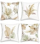 Bonhause Fundas de Cojín Hojas de Palma Boho 45 x 45 cm Funda de Almohada Plantas Hojas Tropicale...