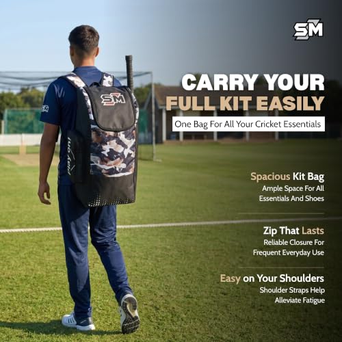Image of SM Legend Complete Cricket Kit for Men | Cricket Set | 8-Piece: Kashmir Willow Bat + Premium Cloth Helmet + Calf Skin Gloves + Thigh + Arm + Abdominal Guard | Top-of-Range Club Kit | Size SH