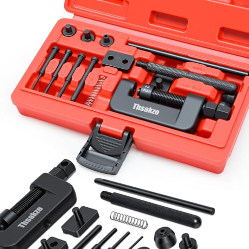 Image of 15Pcs Motorcycle Chain Breaker and Rivet Tool Kit - Universal Chain Tool for Sizes 25 to 630, Chain Link Removal Tool for Dirt Bike, Bicy, ATV (Red)