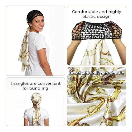 Wrap Cap Hair Net And Scarf, 2 In 1 Heatless Silk Press Wrap, Adjustable Silk Shower Cap For Sleeping, Hair Wraps Net For Women Black Hair Care, Wraps Cap Bonnet Attached,Durag (Bohemia)