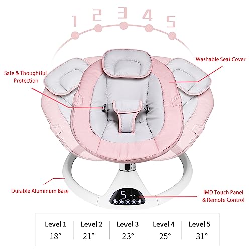 T Ticci Baby Swings For Infants, 5 Speed Bluetooth Baby Bouncer, Motorized Bluetooth Swing, Built-In 3 Timer Settings, Music Speaker, Remote Control, Gray, 0-6 Months (Gray) #TOP3