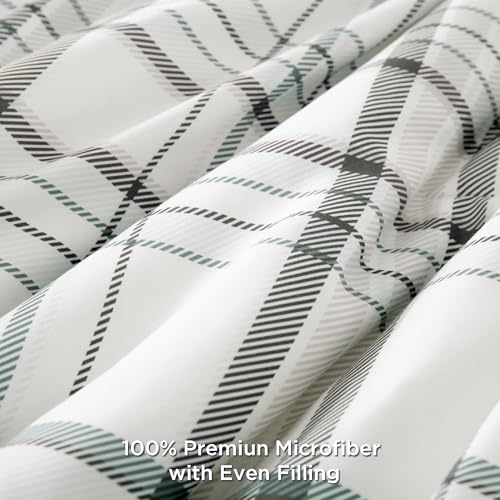 Image of Andency Green White Plaid Comforter Set Full(79x90Inch), 3 Pieces Preppy Grid Gingham Stripes Bedding Comforter Sets for Boys Girls Kids Teens, Green Line Soft Lightweight Geometric Reversible Bed Set