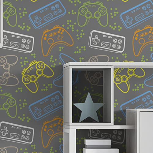 Papel de parede Autoadesivo Quarto Game Controle Cinza 1.5m