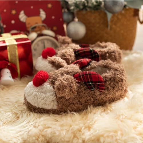 Animal Slippers Cute Elk Fuzzy Slippers Reindeer Slippers Women Men Christmas Slippers Winter Indoor Plush Warm Slippers Home Fluffy Slippers Bedroom Shoes Cozy Slippers Couple House Slippers3