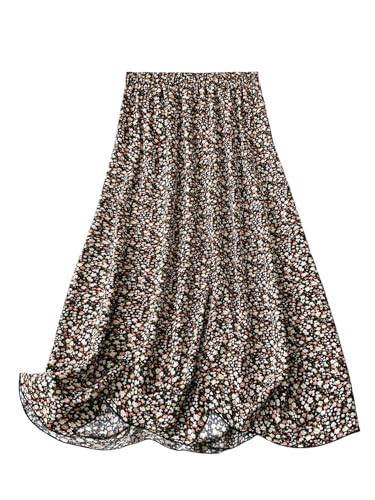 Milumia Women's Vintage Printed A Line High Waist Flare Flowy Casual Midi Skirts