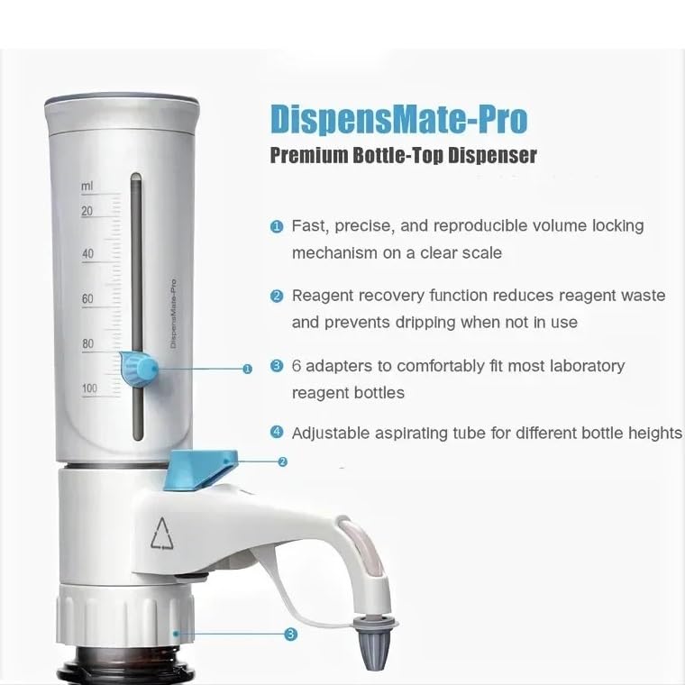 Bottle Cap Dispenser, Adjustable quantitative Laboratory Dispenser, Large Capacity up to 100mL Fully high-Pressure Sterilization Dispenser(Dispenser 0.5-5 ml)