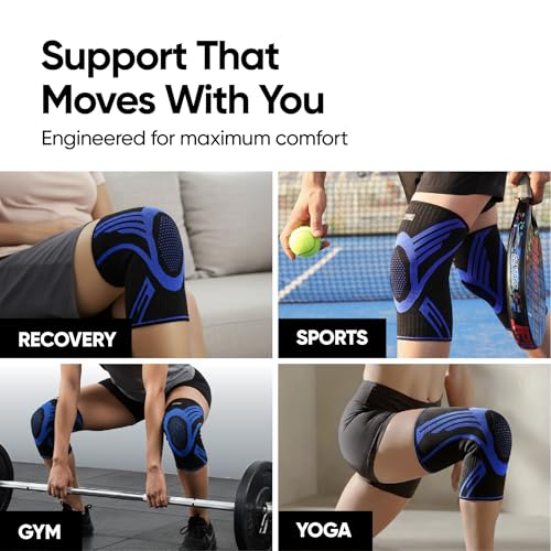 Image of Frido Active Knee Cap Support for Men & Women | Pain Relief Knee Brace | Anti-Sweat & Comfortable | Compression Knee Supporter for Joint Support, Sports, Gym & Injury Recovery (1 Pair) Blue, Medium