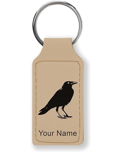 LaserGram Rectangle Keychain, Crow, Personalized Engraving Included (Beige)
