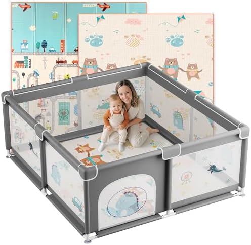 JUPPLIES Baby Playpen 120 x 120 cm + Baby Playpen with Breathable...