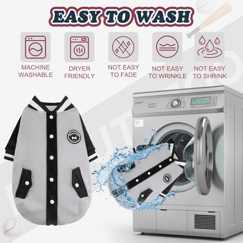 Image of BEAUTYZOO Dog Sweaters for Small Medium Large Dogs, Dog Hoodie Warm Fleece Dogs Winter Clothes Cute Stylish Boy & Girl Dog Sweatshirts, Grey Sport Coats Baseball Uniform Jackets for Puppy, M