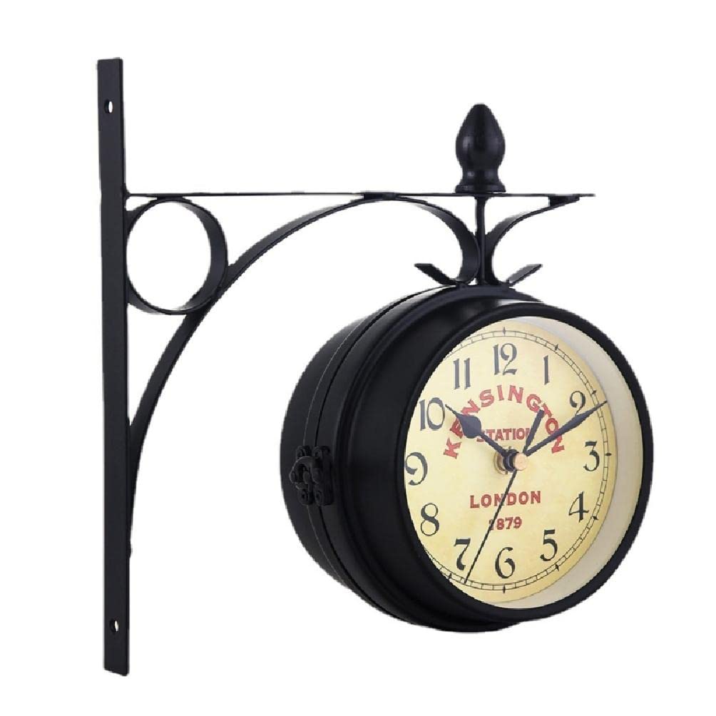 Horloge murale silencieuse double face en métal rétro pour salle à manger
