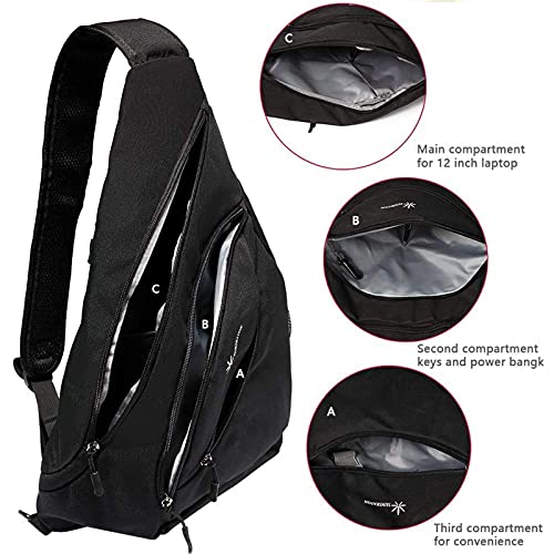 SUNSEATON Sling Bag, Sling Rucksack Wasserdicht, Gym Crossbody Bag, Schulterrucksack für Outdoor Wandern Camping (Schwarz)