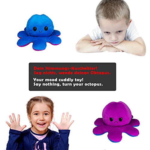 KUNSTIFY 30cm Oktupus Stimmungs Kuscheltier XXL, Geschenke für Frauen, Beste Freundin, Kinder (30cm Pink Blau)