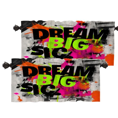 Batmerry Aim High Reach for Stars Thermal Insulated Valances for Windows,Be Ambitious Believe in Yourself Kitchen Curtains and Valances Set Blackout Short Valance for Bathroom, 2 Pack 52X18 Inches