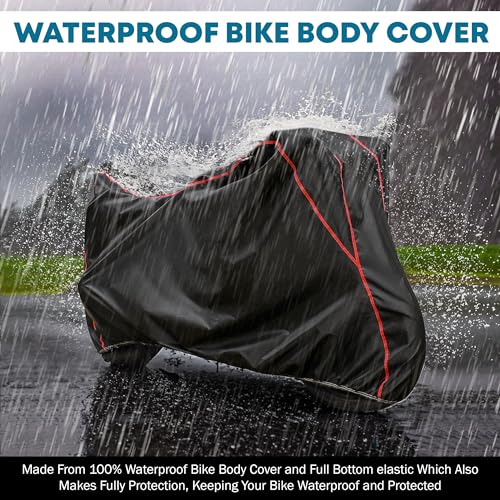Image of Waterproof Bike Cover for All Bajaj Pulsar Model Upto 400CC | All Weather Protection from Rain, Dust, Sun & Scratches | Black Red Piping | Universal Fit for All Bike & Scooty | (Ola S1 X)