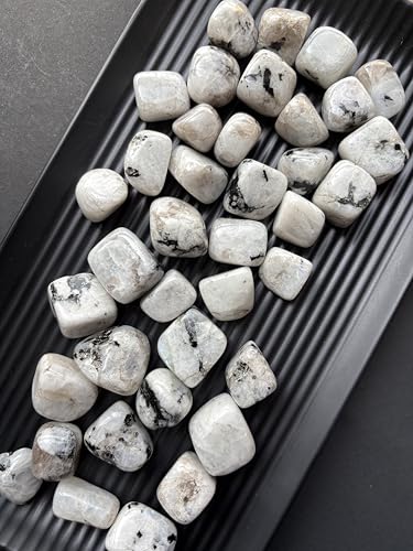 Image of Tumbled Stones, Natural Crystal Healing Stones, Home Office Decor, Aquarium Decorative Pebbles, Vase Fillers (Rainbow Moonstone, 50)
