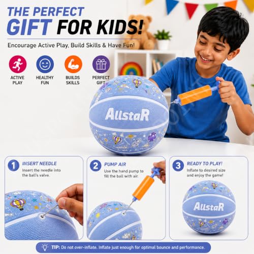 Image of PLUSPOINT Kids Basketball with Air Pump | Colorful Printed Rubber Basketball for Indoor & Outdoor Play | Training Sports Ball for Kids | Easy Grip Basketball for Boys and Girls
