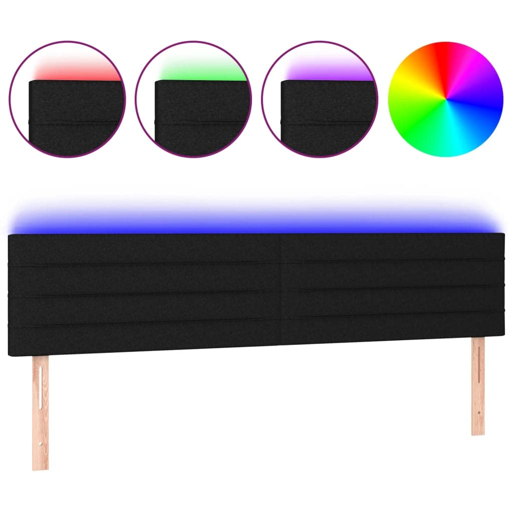 Czarny zagłówek LED 180 x 5 x 78/88 cm z materiału, regulacja wysokości, tapicerka do łóżka, montaż ścienny, nowoczesne wzornictwo