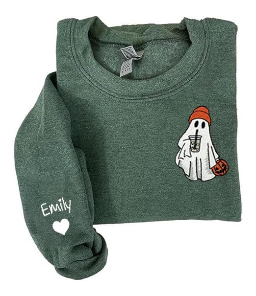 NAZENTI Embroidered Ghost Halloween Sweatshirt, Halloween Embroidered Sweatshirt, Halloween Sweatshirts for Women