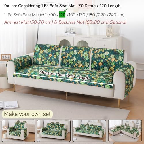 Image of HOKIPO 'Nature Muse' Premium HD Printed Holland Velvet Sofa Cover Mat for 1 /2 /3 Seater & L-Shape Sofa. Make Your Own Sofa Cover Set, Mat 70(D) x 120(L) cm, Emerald Garden (IN-915-D4)