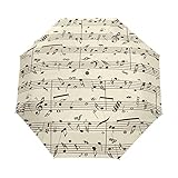 AUUXVA Sun Umbrella Music Note Vintage Stave UV Protection Umbrella for Rain Windproof Umbrella Auto Open Close Folding Umbrella for Walking Travel Outdoor, Lightweight/Compact