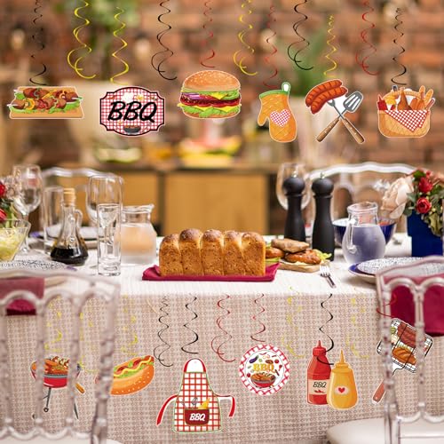 Image of 58Pcs BBQ Party Hanging Swirls Summer Picnic Party Birthday BBQ Hanging Swirl Decoration with BBQ Theme Hanging Cards for Birthdays Carnival Summer Barbecue Holidays Supplies
