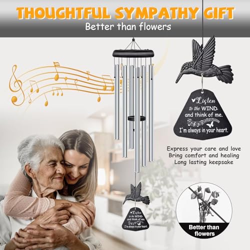 Image of Sympathy Wind Chimes for Outside Deep Tone, Memorial for Loss of Loved One Prime, Bereavement Condolence Remembrance Funeral Gifts for Grieving Friends Loss of Mother Father