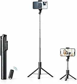 Bastão de Selfie Tripé 3 em 1, Extensível até 1,70 m, Controle Bluetooth, Rotação 360°, para iPhone e Android