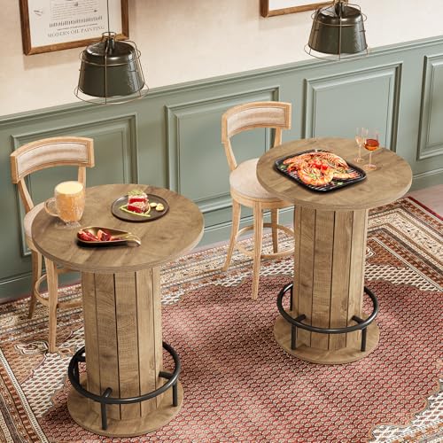 Image of Tribesigns Small Round Dining Table, Bar Height Circle Kitchen Table with Footrest, for Small Spaces, Dining Room, Bar, Bistro, Pub, Brown (Only Table)