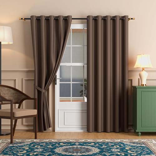 Image of Kuber Industries 2 Pcs Set Polyester Blackout Door Curtain 7 Feet for Home Decor | 8 Eyelet with Darkening Curtains for Living Room /Bedroom | Plain - Brown