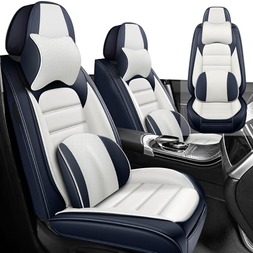 Image of Car Seat Cover Fit for Nissan 370Z 2009-2021,Compatible Airbag Non-Slip Waterproof Seat Cover,Car Seat Protector Premium Interior (Luxury 2 Seats,Blue White)
