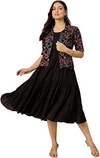 Azira Rayon Solid Fit & Flared Dress with Printed Jacket Casual Dress for Woman Price In India
